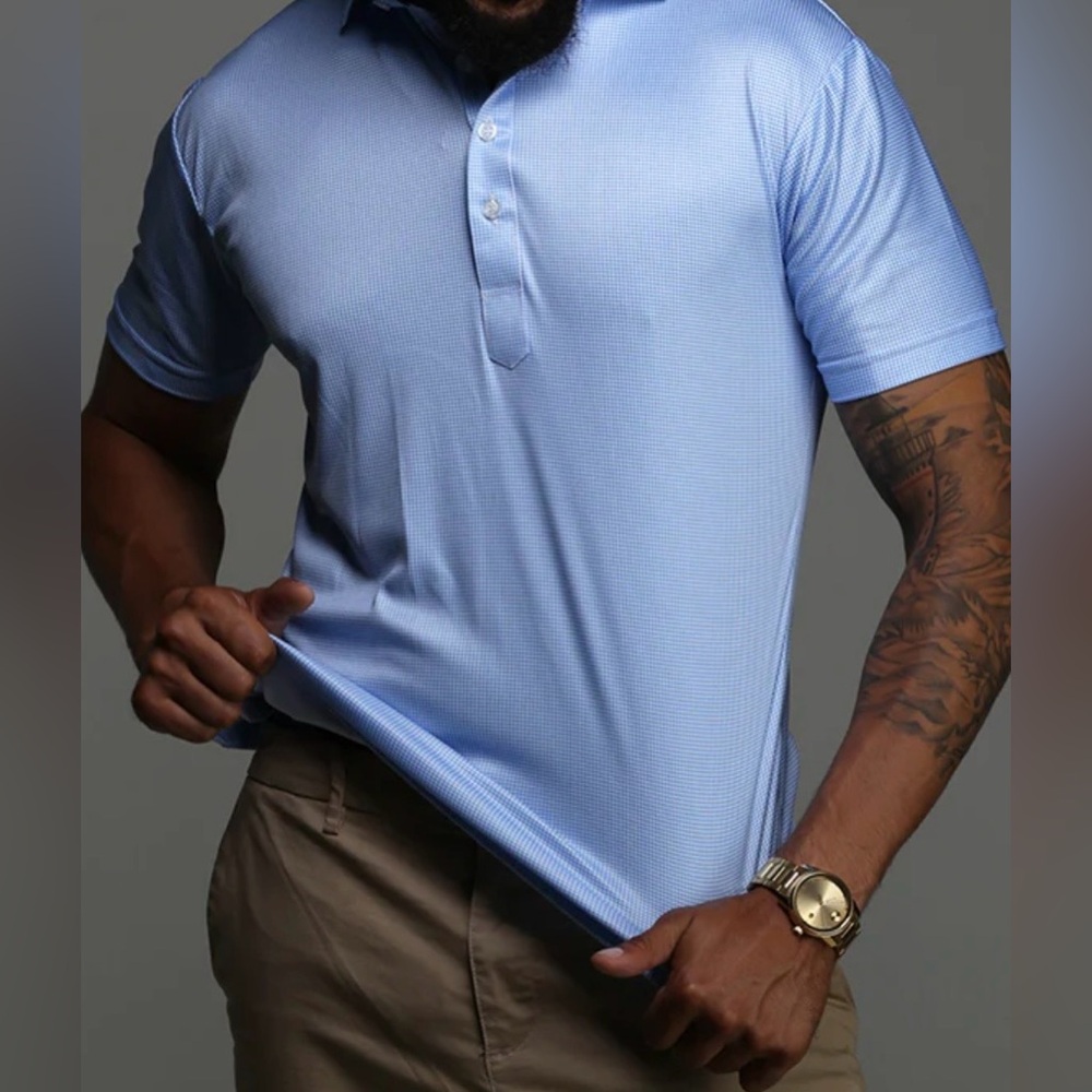 Collars & Co NWT Semi-Spread Collar Polo In Blue Houndstooth Print. Size XL Tall - Picture 11 of 14
